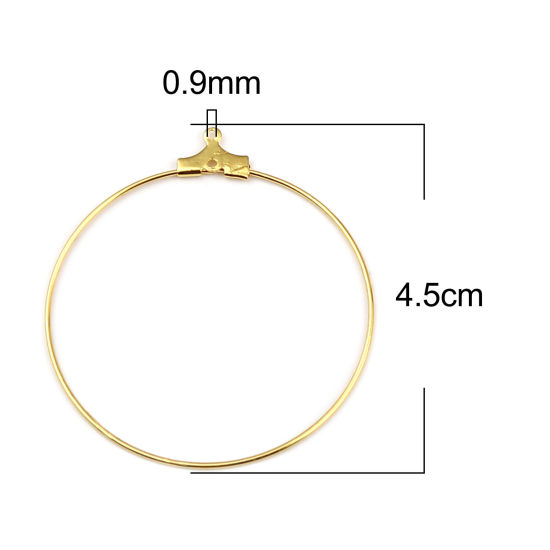 Picture of Iron Based Alloy Hoop Earrings Findings Circle Ring Gold Plated 45mm x 40mm, Post/ Wire Size: (21 gauge), 30 PCs