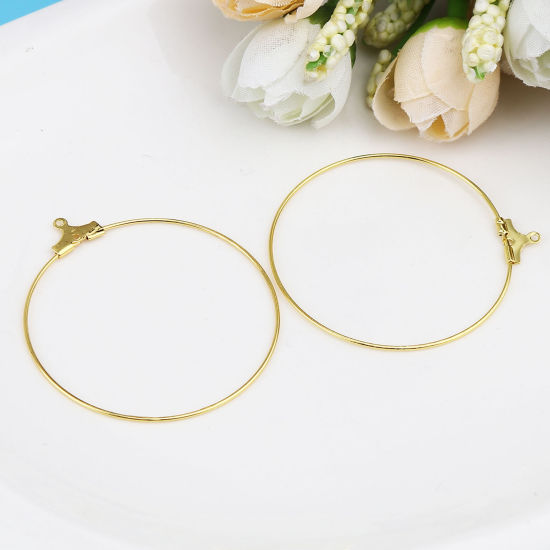 Picture of Iron Based Alloy Hoop Earrings Findings Circle Ring Gold Plated 45mm x 40mm, Post/ Wire Size: (21 gauge), 30 PCs