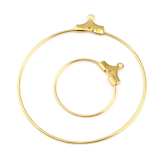 Picture of Iron Based Alloy Hoop Earrings Findings Circle Ring Gold Plated 45mm x 40mm, Post/ Wire Size: (21 gauge), 30 PCs