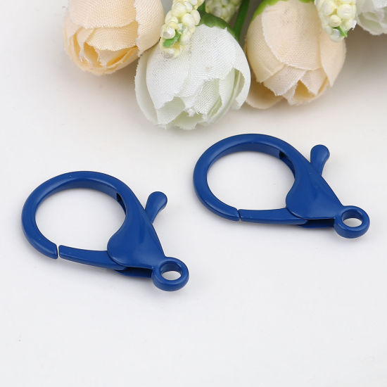 Picture of Iron Based Alloy Enamel Lobster Clasp Findings Dark Blue 35mm x 23mm, 10 PCs