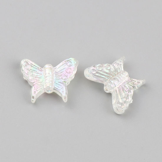 アクリル 昆虫 ビーズ 蝶 白 ABカラー 約 16mm x 13mm、 穴：約 1.4mm、 100 個 の画像