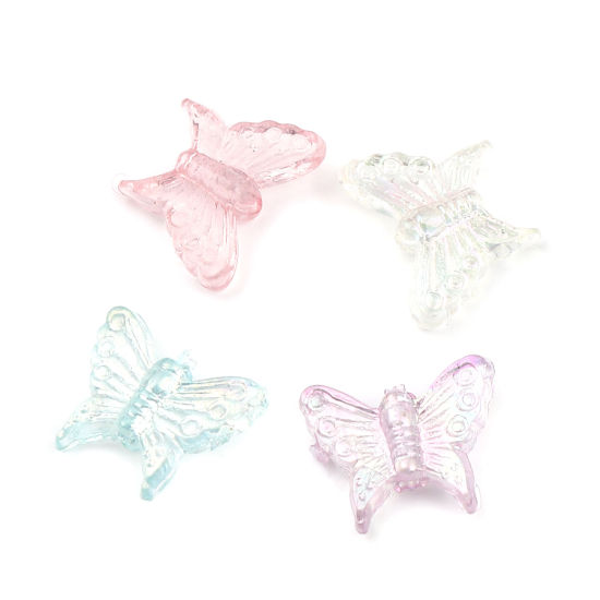 アクリル 昆虫 ビーズ 蝶 白 ABカラー 約 16mm x 13mm、 穴：約 1.4mm、 100 個 の画像