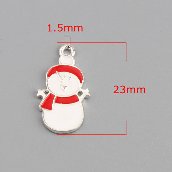 Immagine di Lega di Zinco Charms Pupazzo Natale Argento Placcato Bianco & Rosso Smalto 23mm x 13mm , 10 Pz