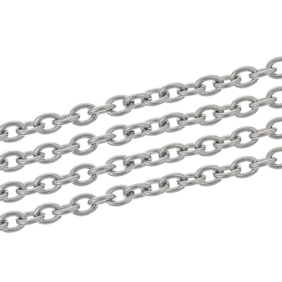 Picture of 304 Stainless Steel Soldered Link Cable Chain Findings Silver Tone 4x3mm(1/8"x1/8"), 2 M