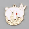 Picture of Zinc Based Alloy Charms Round Gold Plated White Rabbit Enamel 28mm x 25mm, 10 PCs