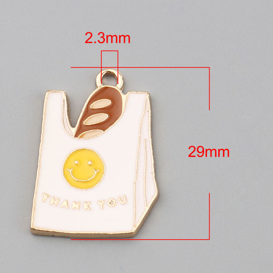 Immagine di Zinc Based Alloy Charms Gold Plated White & Brown Smile Enamel 29mm x 20mm, 10 PCs