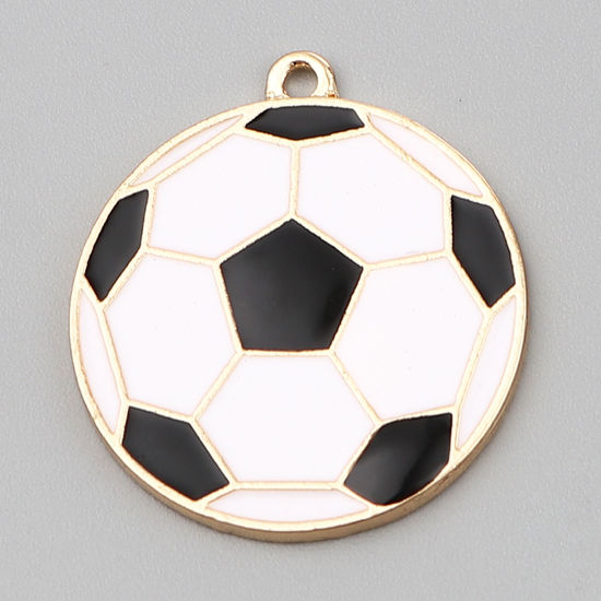 Picture of Zinc Based Alloy Sport Charms Football Gold Plated Black & White Enamel 28mm x 25mm, 5 PCs