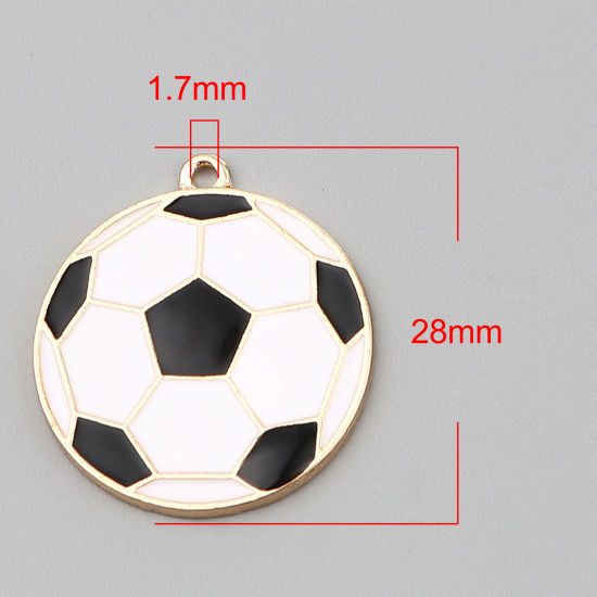 Immagine di Zinc Based Alloy Sport Charms Football Gold Plated Black & White Enamel 28mm x 25mm, 5 PCs