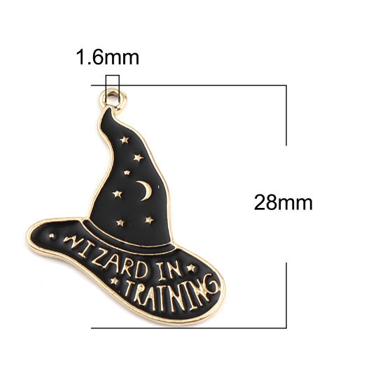 Immagine di Zinc Based Alloy Charms Halloween Witch Hat Gold Plated Black Enamel 28mm x 24mm, 10 PCs