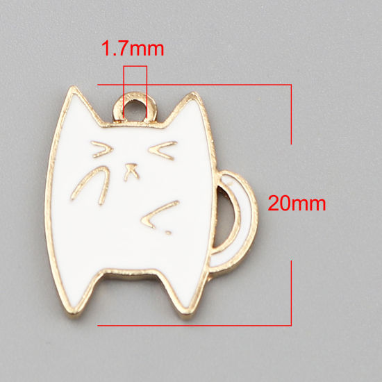 Immagine di Zinc Based Alloy Charms Cat Animal Gold Plated White Enamel 20mm x 18mm, 20 PCs