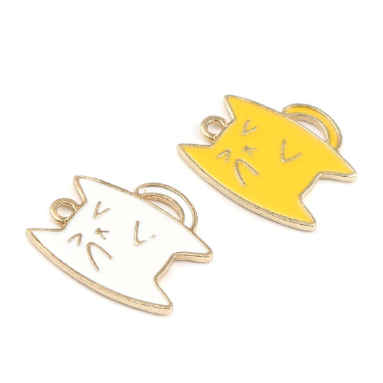 Immagine di Zinc Based Alloy Charms Cat Animal Gold Plated White Enamel 20mm x 18mm, 20 PCs
