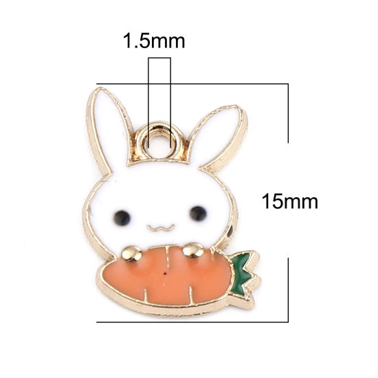 Immagine di Zinc Based Alloy Charms Carrot Gold Plated White & Orange Rabbit Enamel 15mm x 11mm, 20 PCs
