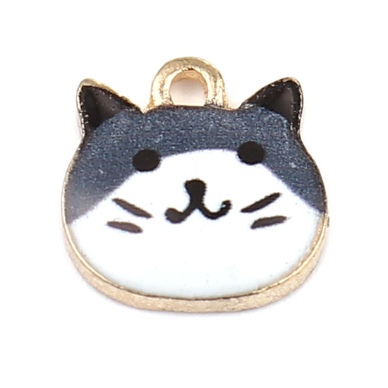 Picture of Zinc Based Alloy Charms Cat Animal Gold Plated Gray Enamel 10mm x 10mm, 10 PCs