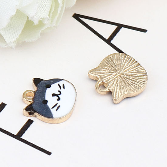 Picture of Zinc Based Alloy Charms Cat Animal Gold Plated Gray Enamel 10mm x 10mm, 10 PCs