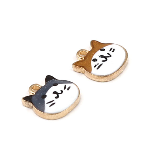 Picture of Zinc Based Alloy Charms Cat Animal Gold Plated Gray Enamel 10mm x 10mm, 10 PCs