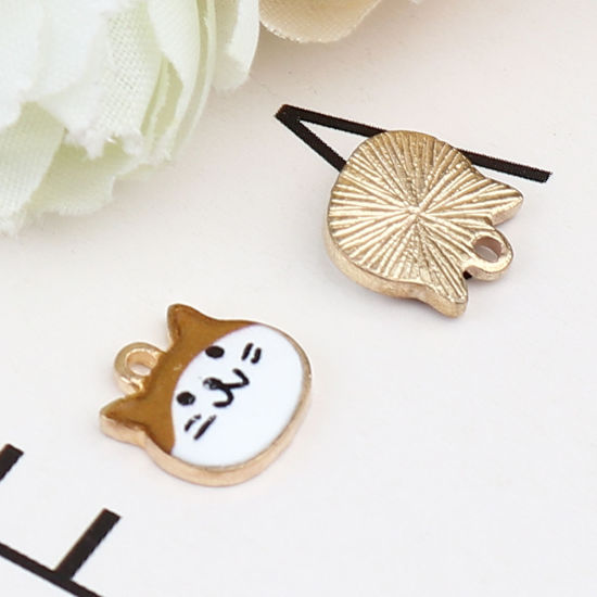 Picture of Zinc Based Alloy Charms Cat Animal Gold Plated Brown Yellow Enamel 10mm x 10mm, 10 PCs