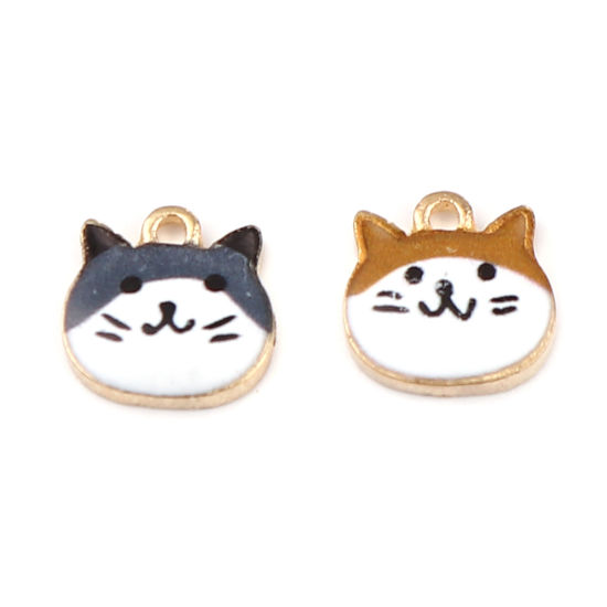 Picture of Zinc Based Alloy Charms Cat Animal Gold Plated Brown Yellow Enamel 10mm x 10mm, 10 PCs