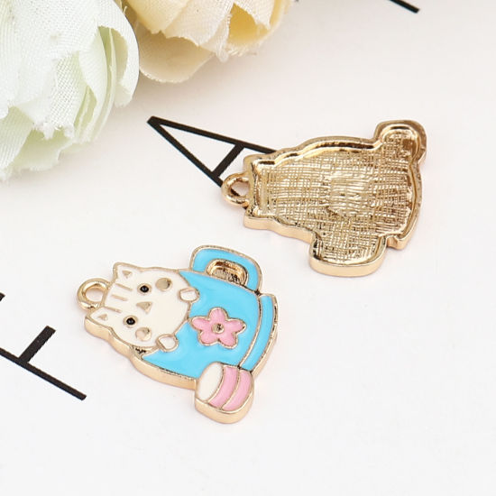 Immagine di Zinc Based Alloy Charms Cup Gold Plated Multicolor Cat Enamel 19mm x 19mm, 10 PCs