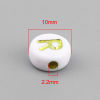 Изображение Acrylic Beads Flat Round White At Random Pattern Enamel About 10mm Dia., Hole: Approx 2.2mm, 300 PCs