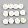 Bild von Acryl Perlen Flachrund Weiß Mit zufälligen Muster Emaille ca. 10mm D., Loch:ca. 2.2mm, 300 Stück