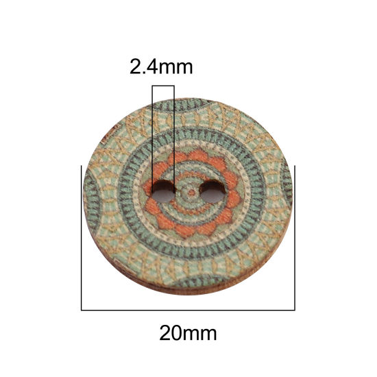 Immagine di Natural Wood Buddhism Mandala Sewing Buttons Scrapbooking Two Holes Round Sage Green Flower 20mm Dia., 100 PCs