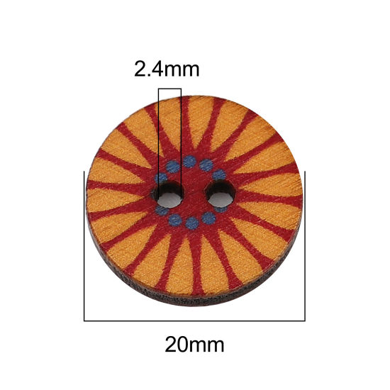Immagine di Natural Wood Buddhism Mandala Sewing Buttons Scrapbooking Two Holes Round Orange Flower 20mm Dia., 100 PCs