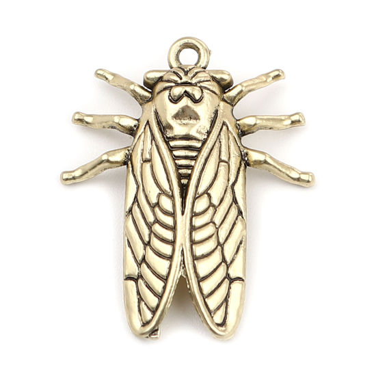 Immagine di Zinc Based Alloy Insect Charms Cicada Gold Tone Antique Gold 28mm x 23mm, 10 PCs