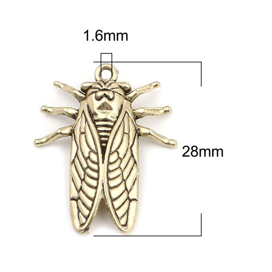 Immagine di Zinc Based Alloy Insect Charms Cicada Gold Tone Antique Gold 28mm x 23mm, 10 PCs