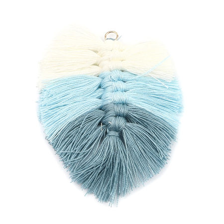 Immagine di Polyester Tassel Pendants Leaf Light Blue Tassel 90mm x 65mm, 2 PCs