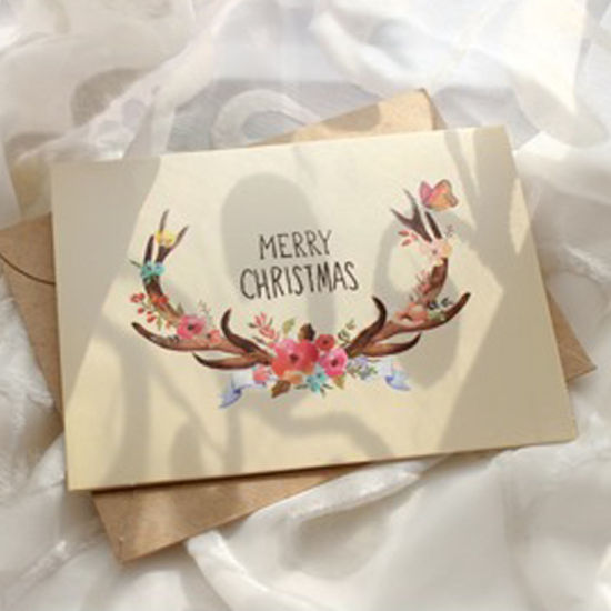 Picture of Paper Envelope Greeting Card Seals Stickers Labels Christmas Reindeer Beige Butterfly Pattern 11.5cm x 8.5cm, 1 Set