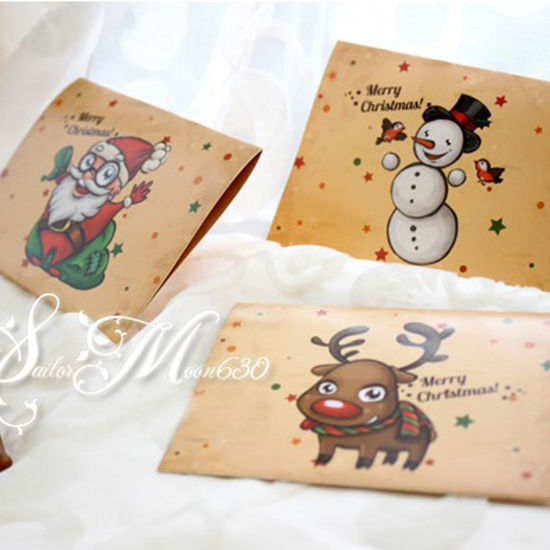 紙 封筒 長方形 ライトブラウン クリスマス・トナカイパターン 11.5cmx 8.5cm、 1 セット の画像