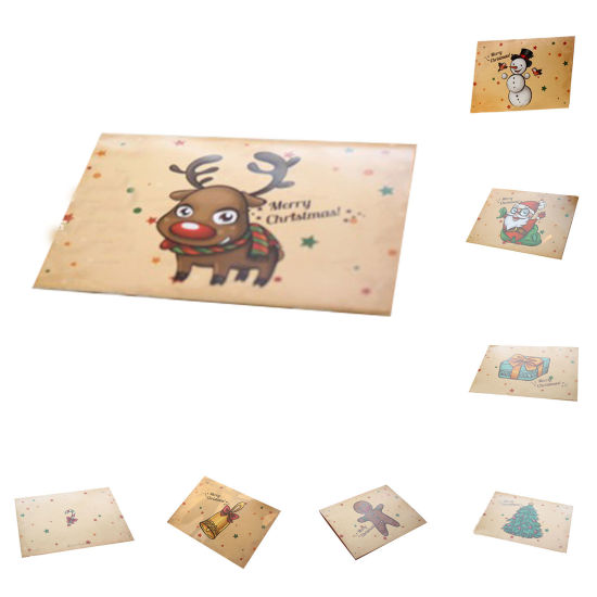 紙 封筒 長方形 ライトブラウン クリスマスツリーパターン 11.5cmx 8.5cm、 1 セット の画像