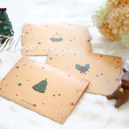 紙 封筒 長方形 ライトブラウン クリスマス・ジャラジャラベルパターン 11.5cmx 8.5cm、 1 セット の画像