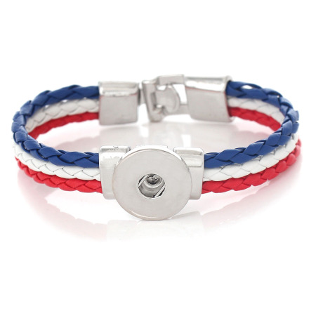 Leatheroid Snap Button Jewelry Bracelets Multicolor Three Layer Silver Tone Fit 18mm/20mm Snap Buttons 20.5cm(8 1/8") long, Hole Size: 6mm( 2/8"), 1 Piece