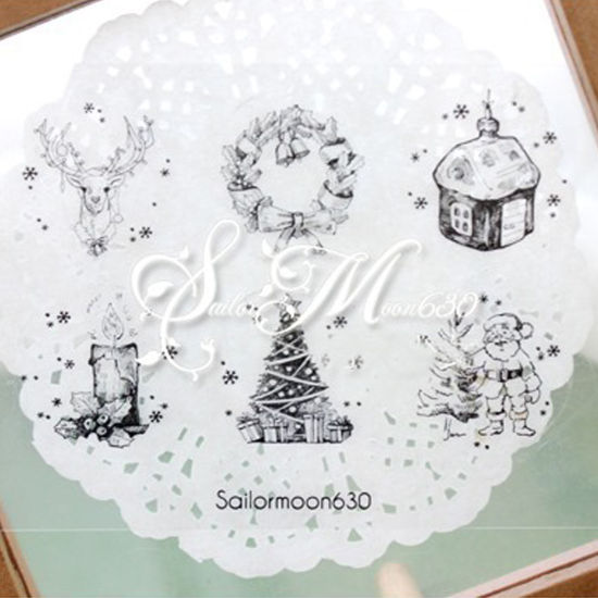 Picture of PVC Seals Stickers Labels Christmas Santa Claus Black Tree Pattern 9cm x 6.5cm, 5 Sets (Approx 12 PCs/Set)