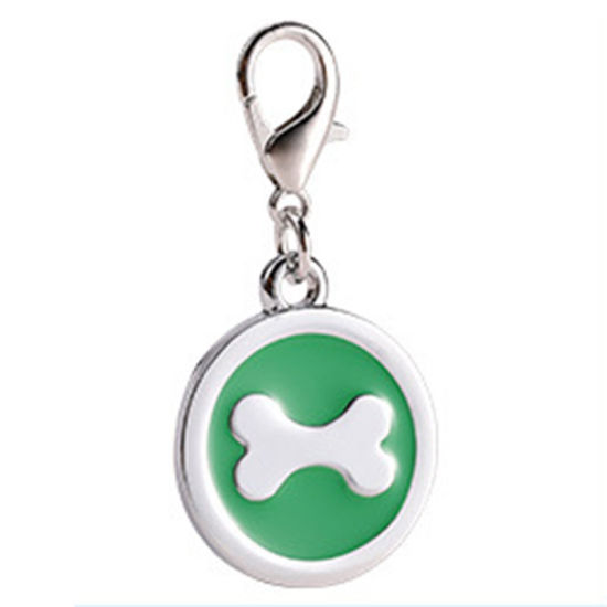 Picture of Zinc Based Alloy Pet Memorial Charms Round Silver Tone Green Bone Enamel 25mm, 2 PCs