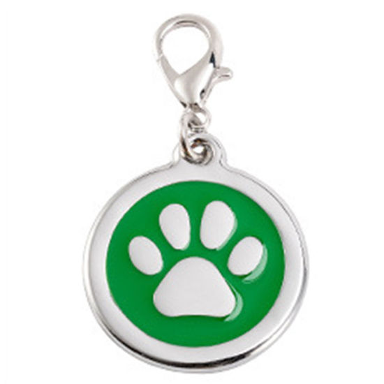 Picture of Zinc Based Alloy Pet Memorial Charms Round Silver Tone Green Paw Claw Enamel 25mm, 2 PCs