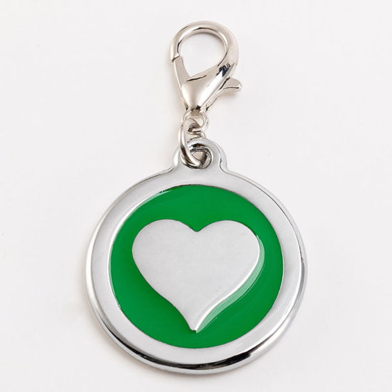 Изображение Zinc Based Alloy Pet Memorial Charms Round Silver Tone Green Heart Enamel 25mm, 2 PCs