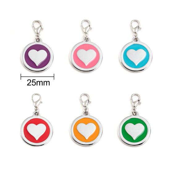 Picture of Zinc Based Alloy Pet Memorial Charms Round Silver Tone Green Heart Enamel 25mm, 2 PCs