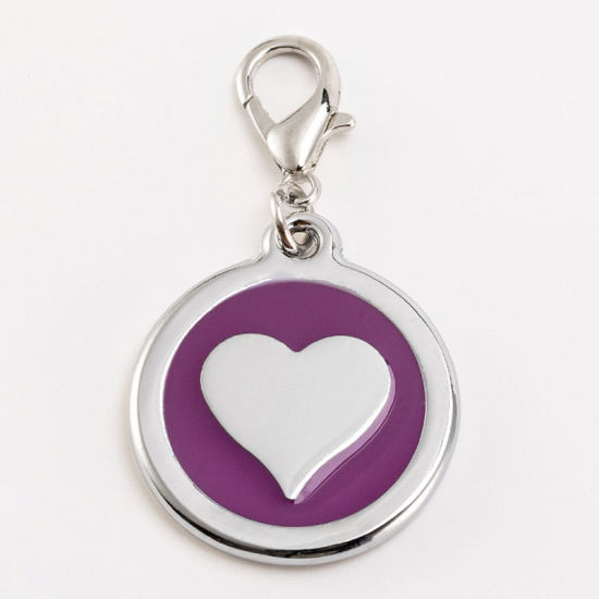 Изображение Zinc Based Alloy Pet Memorial Charms Round Silver Tone Purple Heart Enamel 25mm, 2 PCs