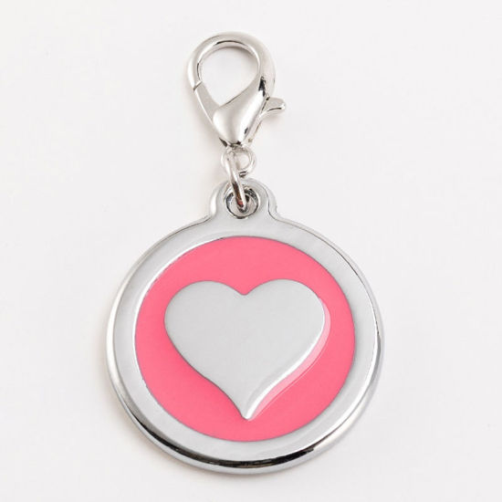 Изображение Zinc Based Alloy Pet Memorial Charms Round Silver Tone Pink Heart Enamel 25mm, 2 PCs