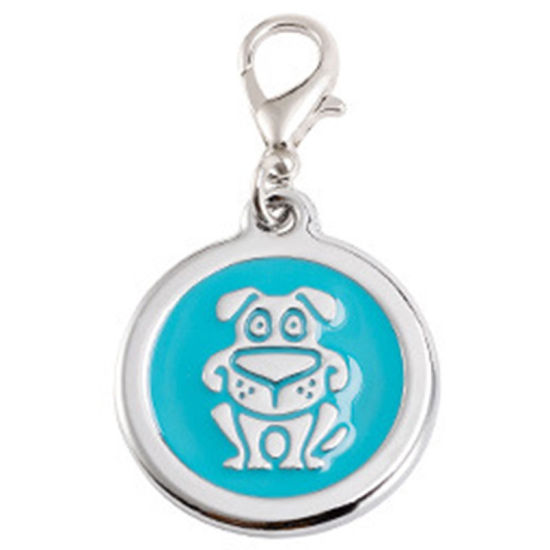 Picture of Zinc Based Alloy Pet Memorial Charms Round Silver Tone Skyblue Dog Enamel 25mm, 2 PCs
