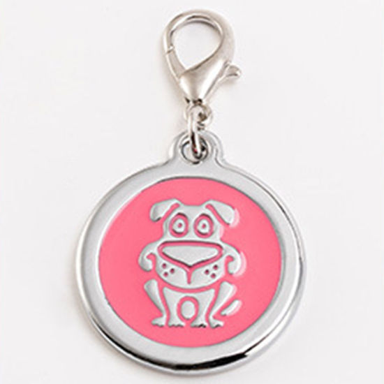 Picture of Zinc Based Alloy Pet Memorial Charms Round Silver Tone Pink Dog Enamel 25mm, 2 PCs