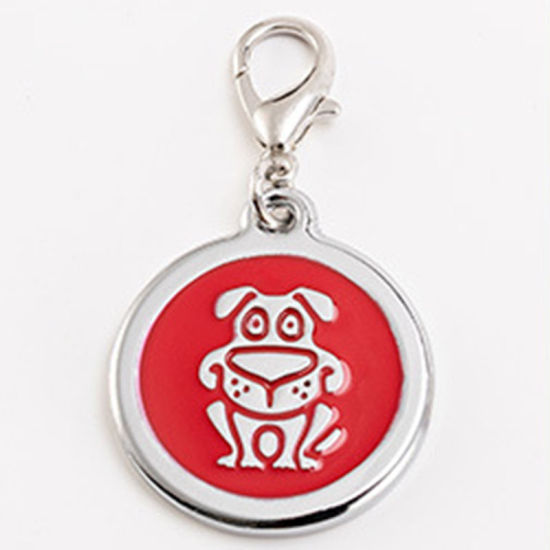Picture of Zinc Based Alloy Pet Memorial Charms Round Silver Tone Red Dog Enamel 25mm, 2 PCs