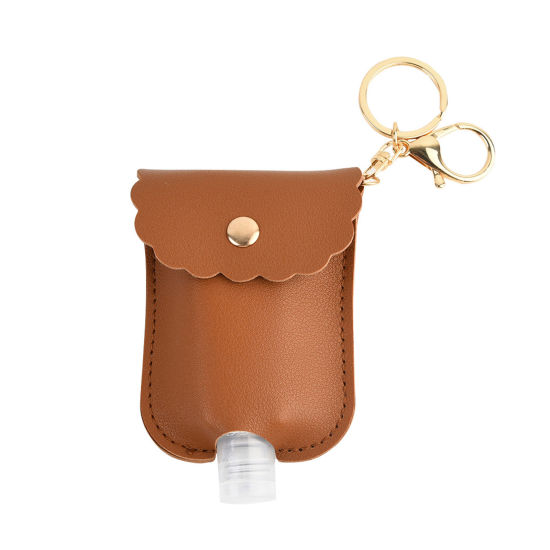 Изображение 30ml PU & Plastic Hand Sanitizer Empty Bottle Keychain & Keyring Brown Red Rectangle 10cm x 7cm, 1 Piece