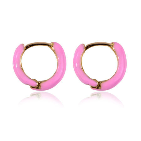 Picture of Brass Hoop Earrings Purple Circle Ring Enamel 13mm Dia., 1 Pair