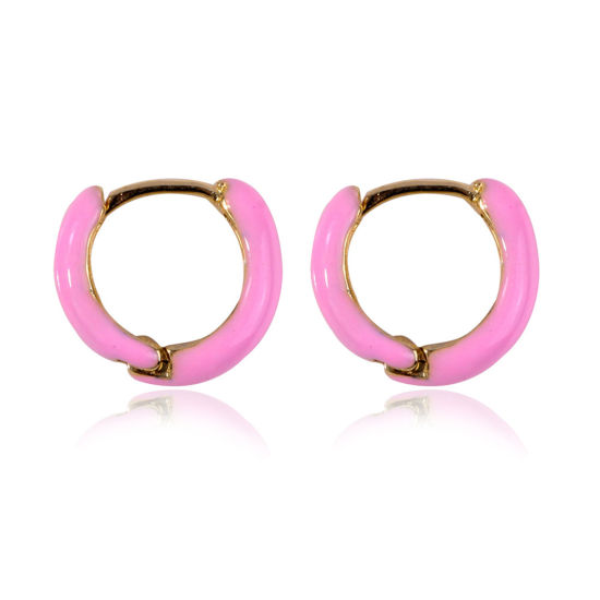 Изображение Brass Hoop Earrings Purple Circle Ring Enamel 13mm Dia., 1 Pair                                                                                                                                                                                               