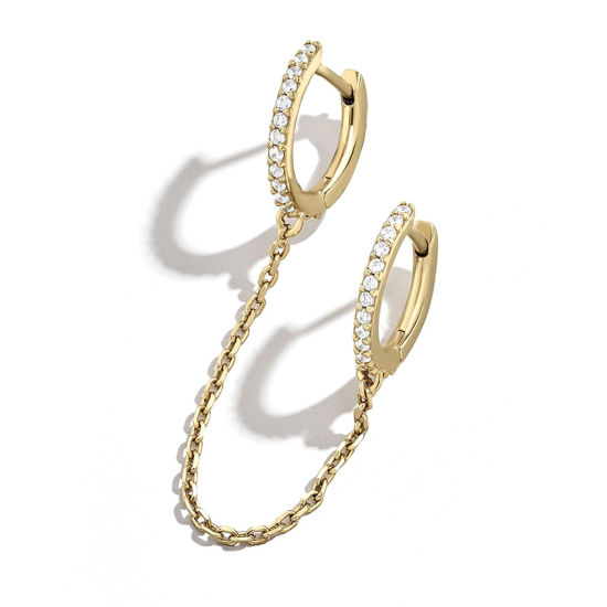Изображение Brass Chain Hoop Earrings Gold Plated Circle Ring Clear Rhinestone 13.2cm, 1 Piece                                                                                                                                                                            