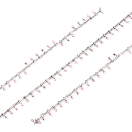Picture of 1 M (Approx 3.28 Foot) Stainless Steel Glitter Curb Link Chain For Handmade DIY Jewelry Making Findings Oval Silver Tone Pink 6mm