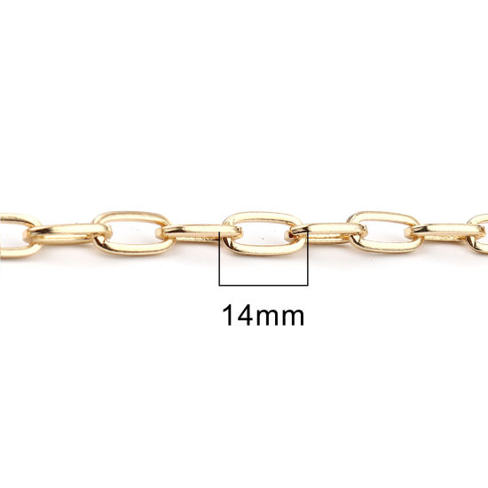 Picture of Brass Link Cable Chain Findings Oval Real Gold Plated 14x6mm, 1 M